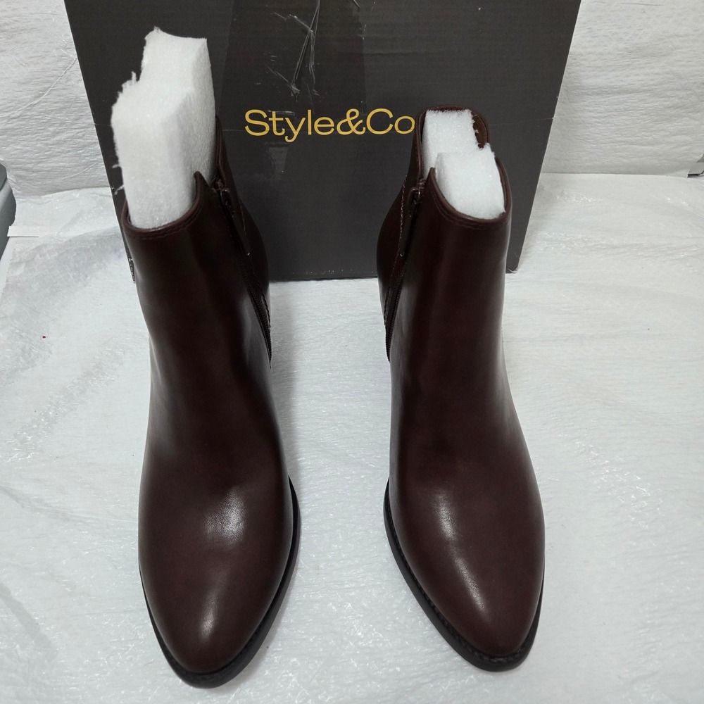 Style & Co Laineyyp Dark Roast Brown Ankle Boots Block Heel 8.5 M